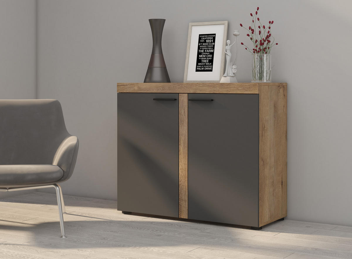 SIDEBOARD OKTAWIA 2F - Dunkelbraun/Graphitfarben, Holzwerkstoff (97/80/40cm) - Meblini