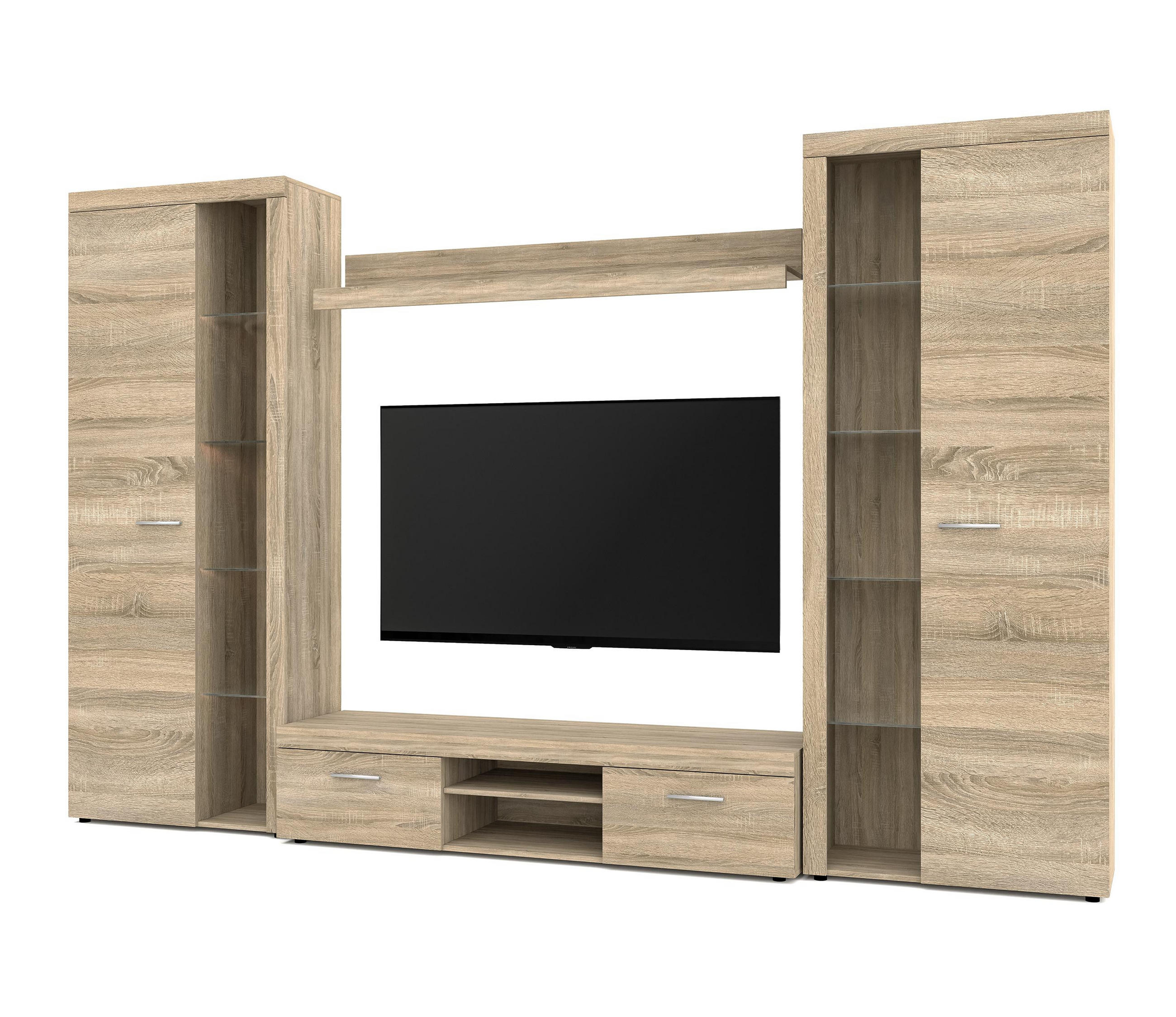 WOHNWAND Spacoro XL Sonoma Eiche 300/190/40 cm Viel Stauraum ohne LED - Beige, Holzwerkstoff/Kunststoff (300/190/40cm) - AX Living