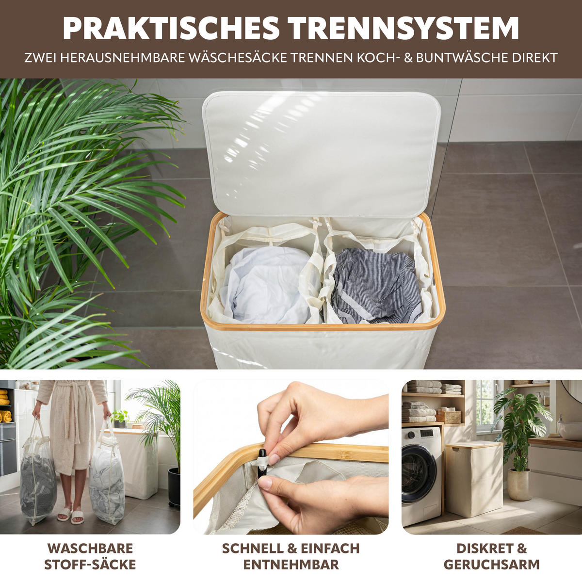 WÄSCHESAMMLER 145 Liter, beige - Beige, Textil (57.5/68/37.5cm) - bremermann