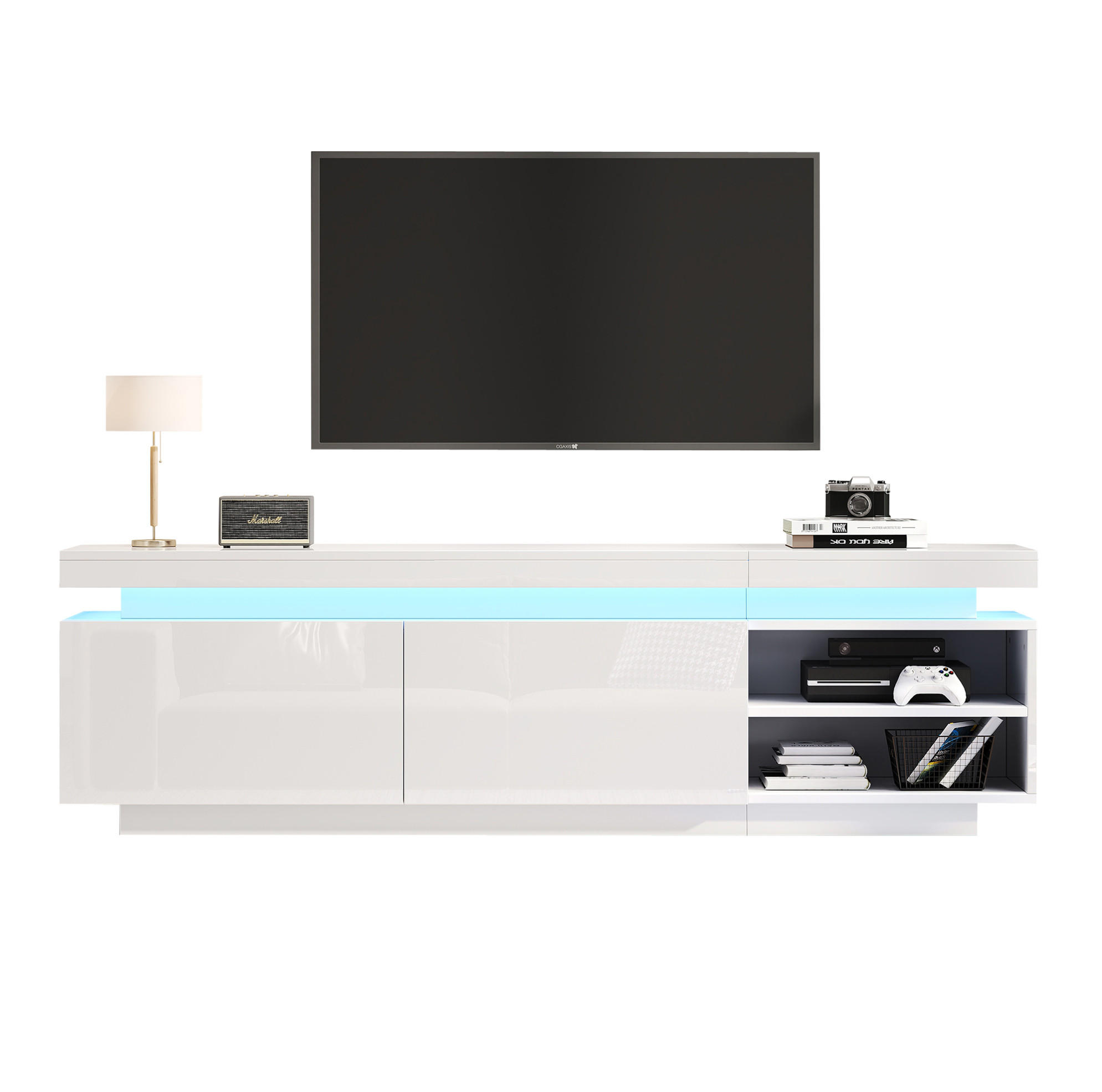 LOWBOARD 170/35/50 cm aus Spanplatte mit LED-Beleuchtung und Hochglanzfront Weiß - Weiß, Holzwerkstoff (170/50/35cm) - Modenvie