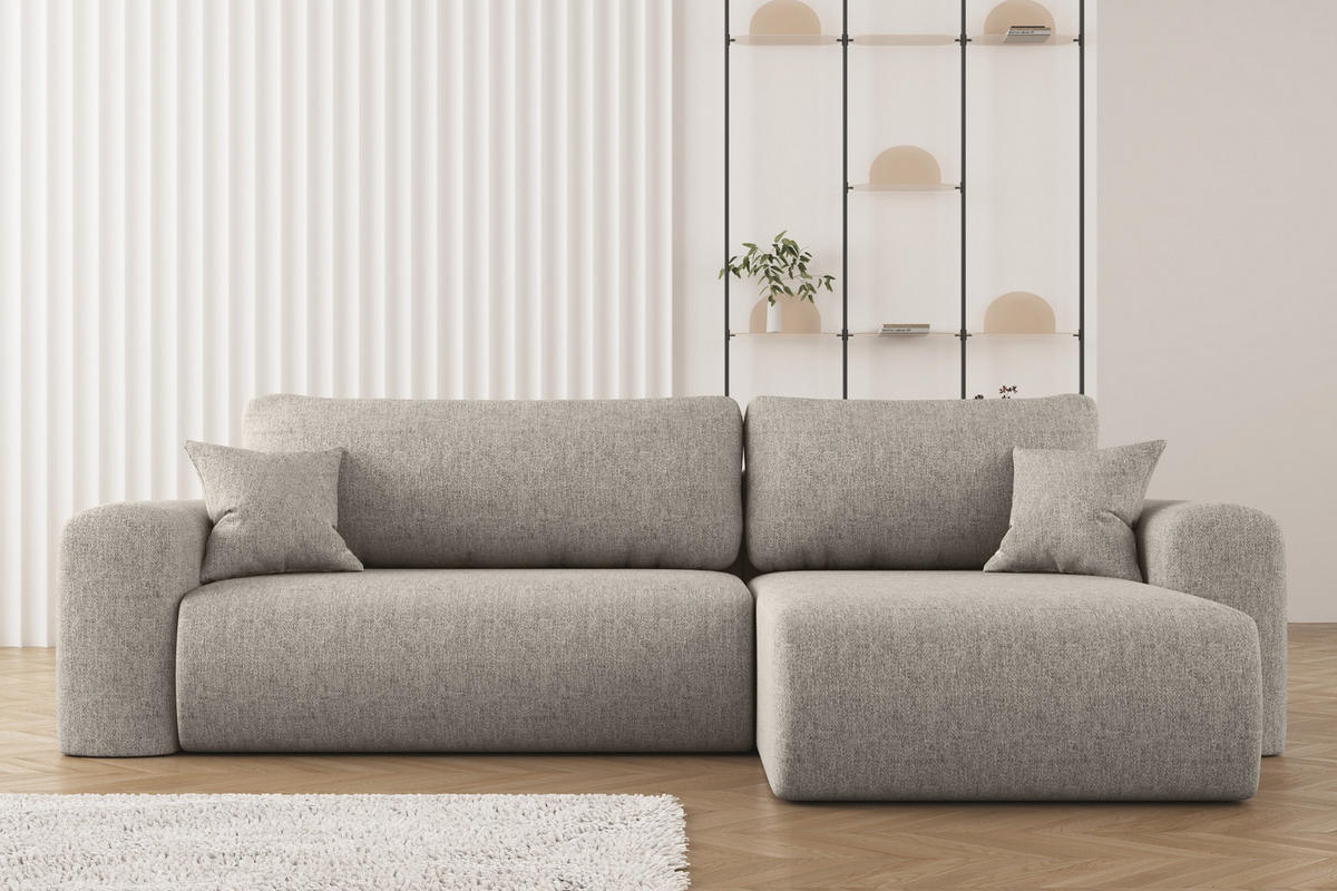 ECKSOFA Mit Schlaffunktion Und Bettkasten L-förmiges Sofa Capri Stoff Verita Rechts Warmbeige - Cappuccino, Holz (272/145cm) - Kaiser Möbel
