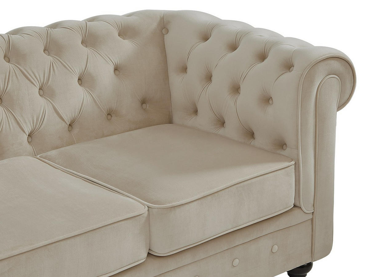 SOFA 3-Sitzer - Samt - Beige - CHESTERFIELD - Beige, Textil (205/72/88cm) - Vente-Unique