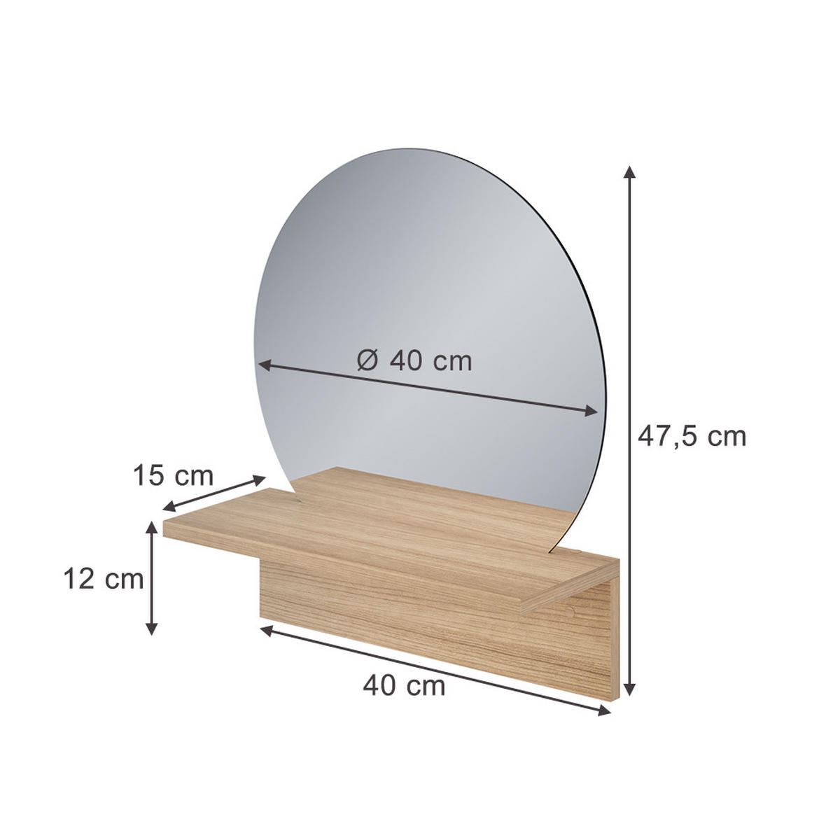 BADEZIMMERSPIEGEL Elyra Goldkraft Eiche 40 x 47.5 cm mit Ablage - Honigeiche, Holzwerkstoff (40/47.5/15cm) - Vicco