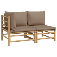 GARTEN-LOUNGE-SET 2-TLG. Mit Taupe Kissen Bambus - Taupe, Naturmaterialien (69/65/55cm) - vidaXL