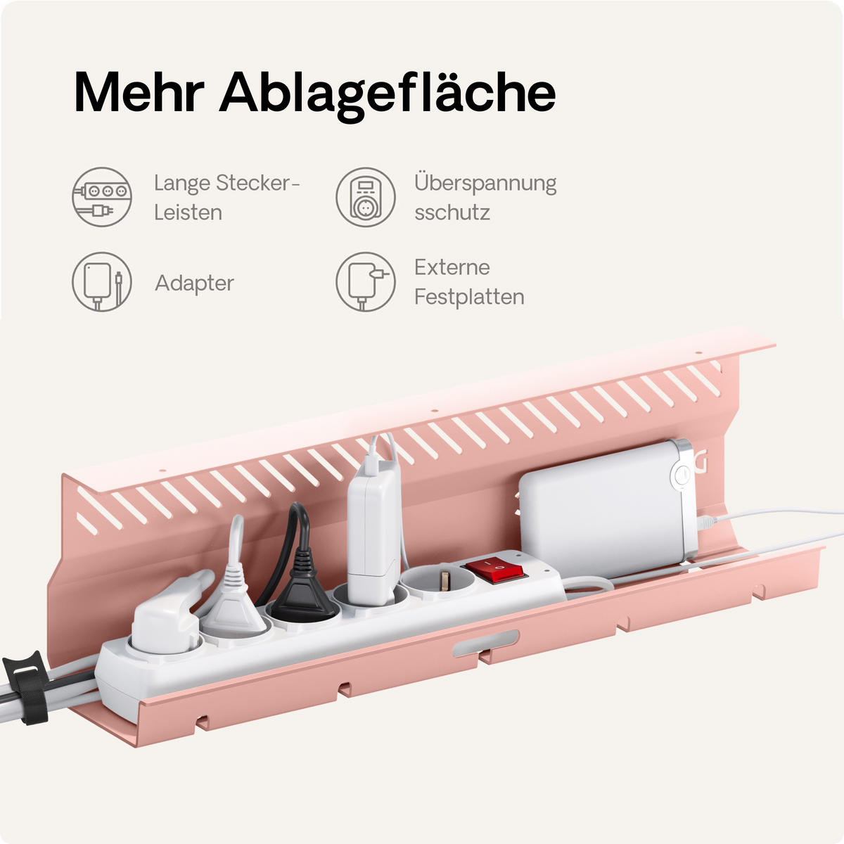 KABELKANAL Schreibtisch Rosa, 2x43cm, Hochwertiger Stahl - Pink, Metall (43/12/10cm) - Desktronic