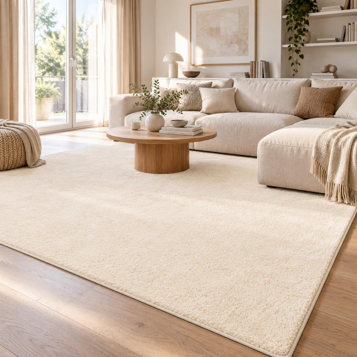 HOCHFLOR VELOURS TEPPICH MONA - Creme, Textil (200/200cm) - Snapstyle