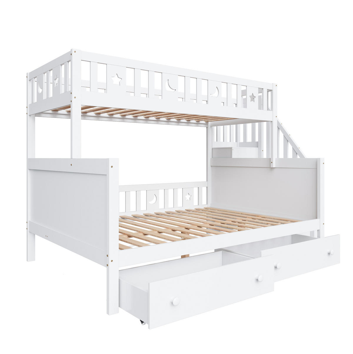 ETAGENBETT 90x200/140x200 cm Weiß mit Stauraumtreppe, Schubladen und Lattenrost - Weiß, Holz (90/200cm) - IVMEU