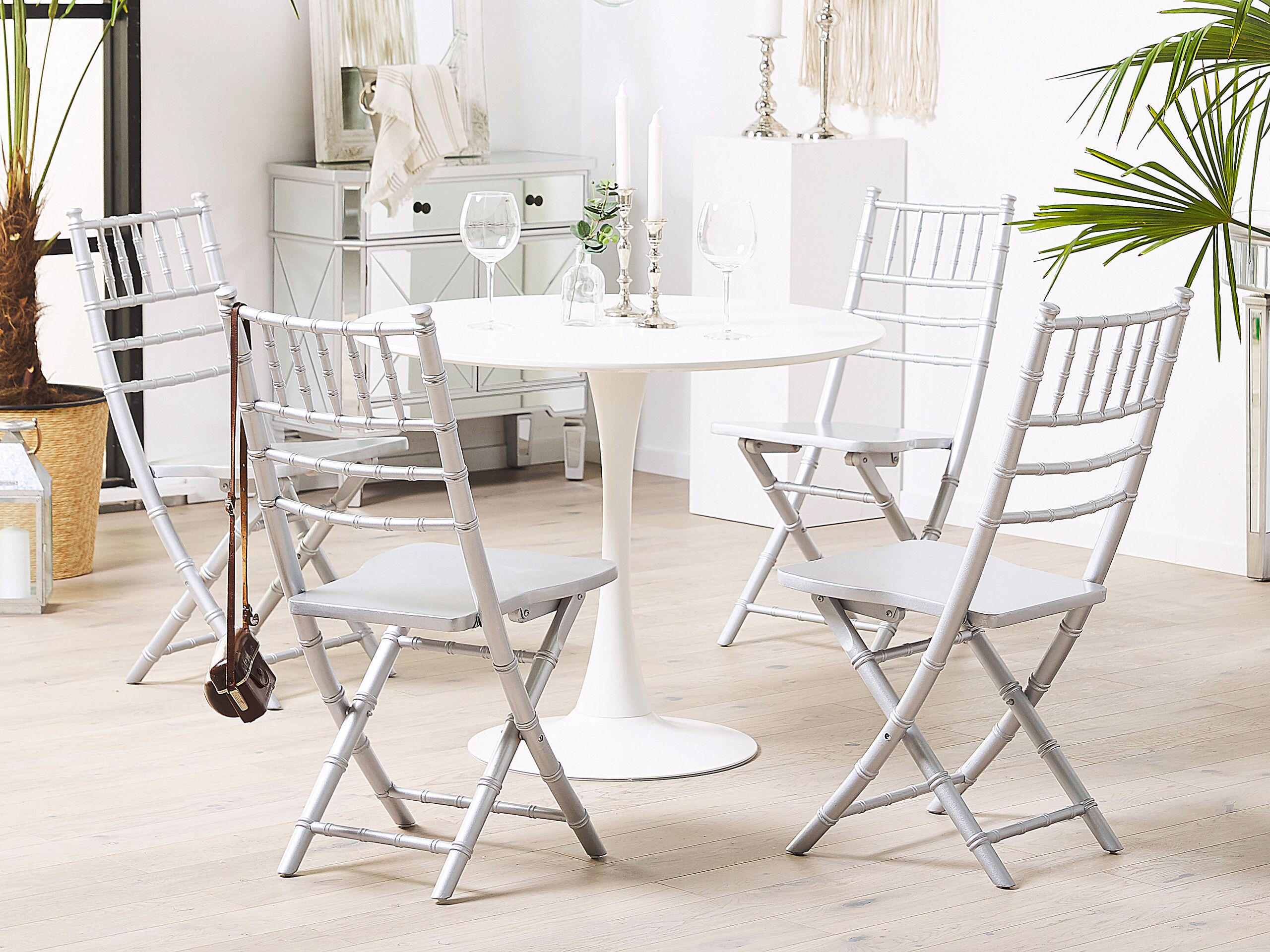 Thumbnail - Beliani Esszimmerstuhl, Silber, Holz, 1-Sitzer, 39x85x40 cm, Esszimmer, Stühle, Klappstühle