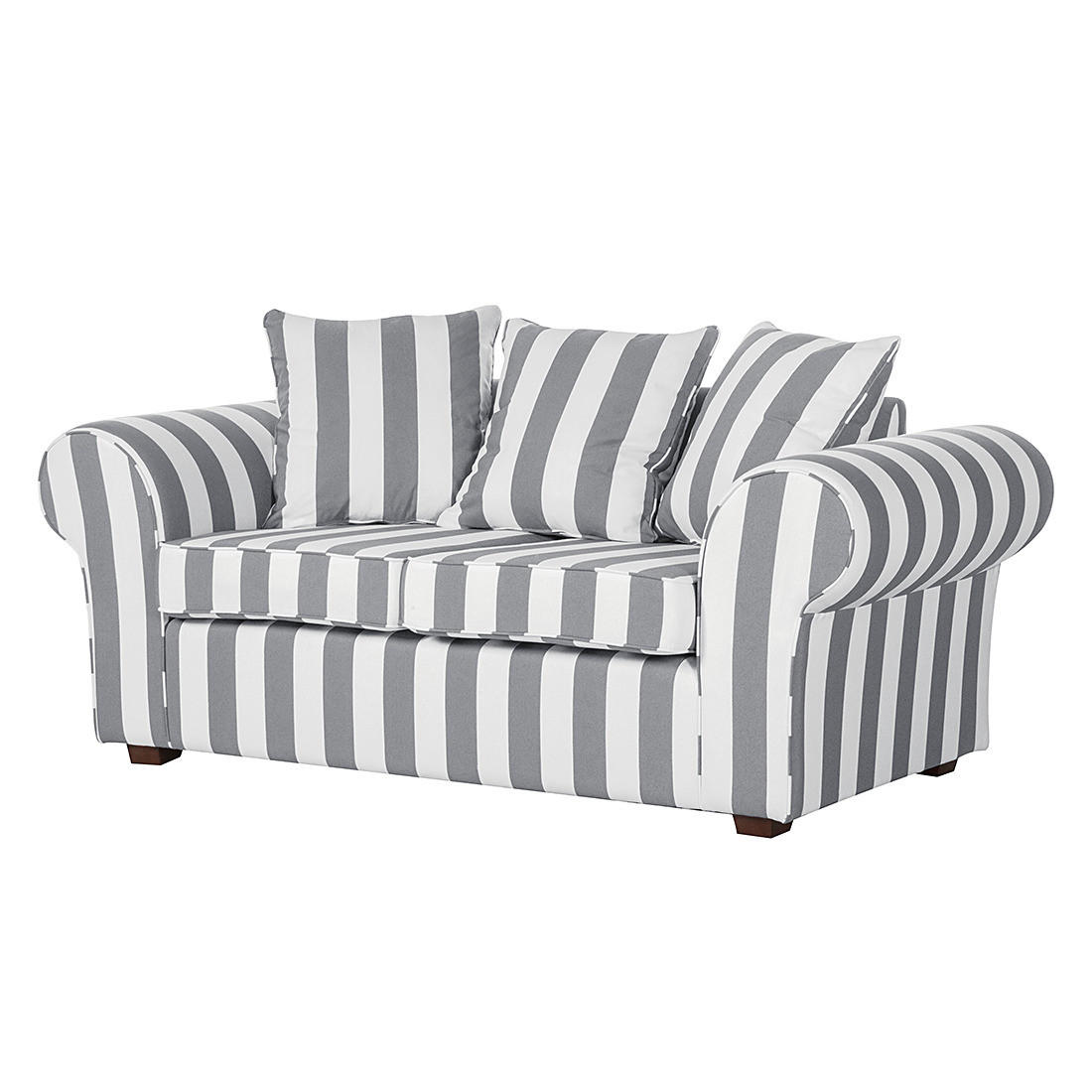 2-SITZER SOFA - Webstoff, gestreift - Grau, Textil (187/88/88cm) - home24