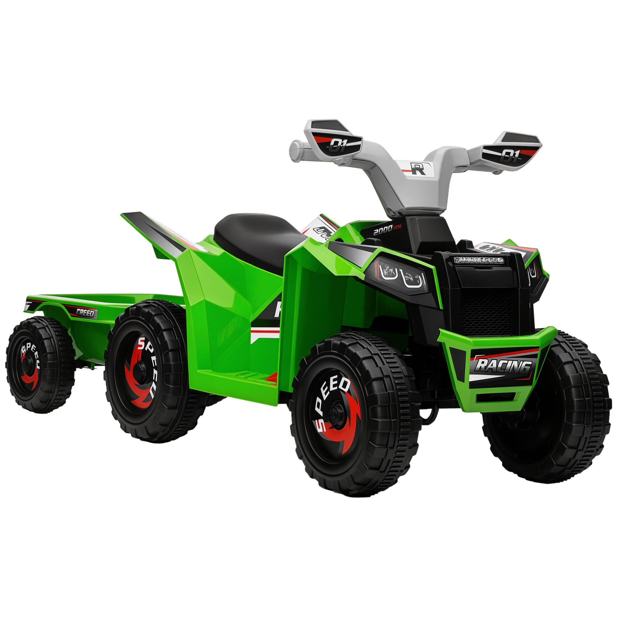 KINDERQUAD DE-06230 mit Anhänger, aufladbar mit Vor- und Rückwärtsgang Grün - Schwarz/Grau, Kunststoff/Metall (106/41.5/48.5cm) - ComfortXL