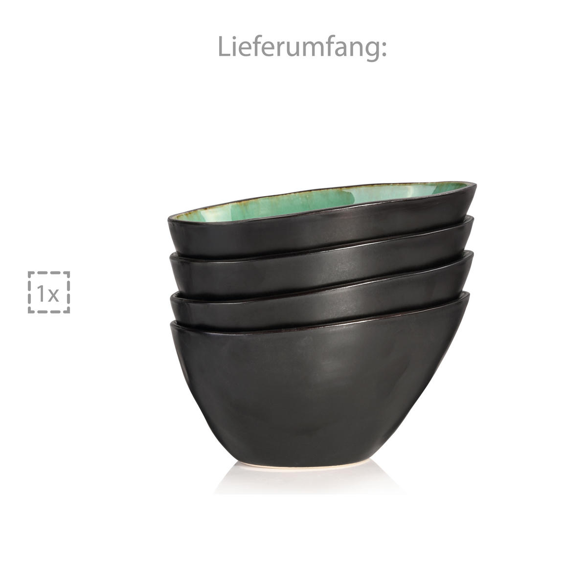 MÜSLISCHALEN SET PALM BEACH - 4 teilig aus Steingut - Grün, Keramik (16cm) - Sänger