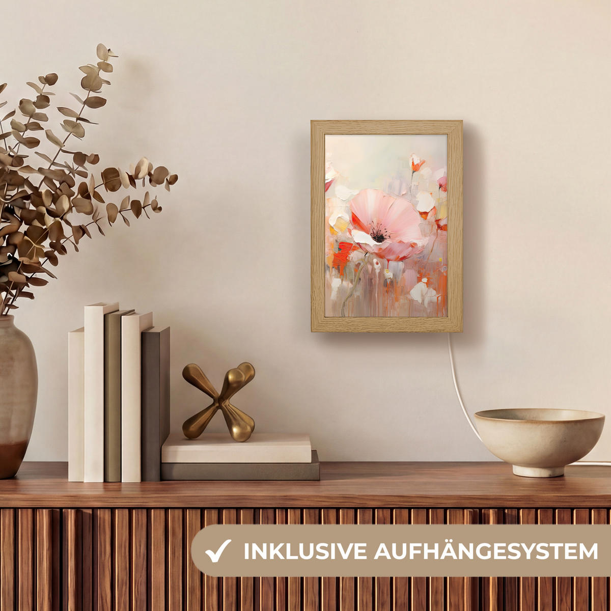 STOLNÍ LAMPA Květiny - Akvarel - Růžová - Abstraktní - Umění 15x20 cm - antracitová, kompozitní dřevo (8/15/20cm) - OnlyWow