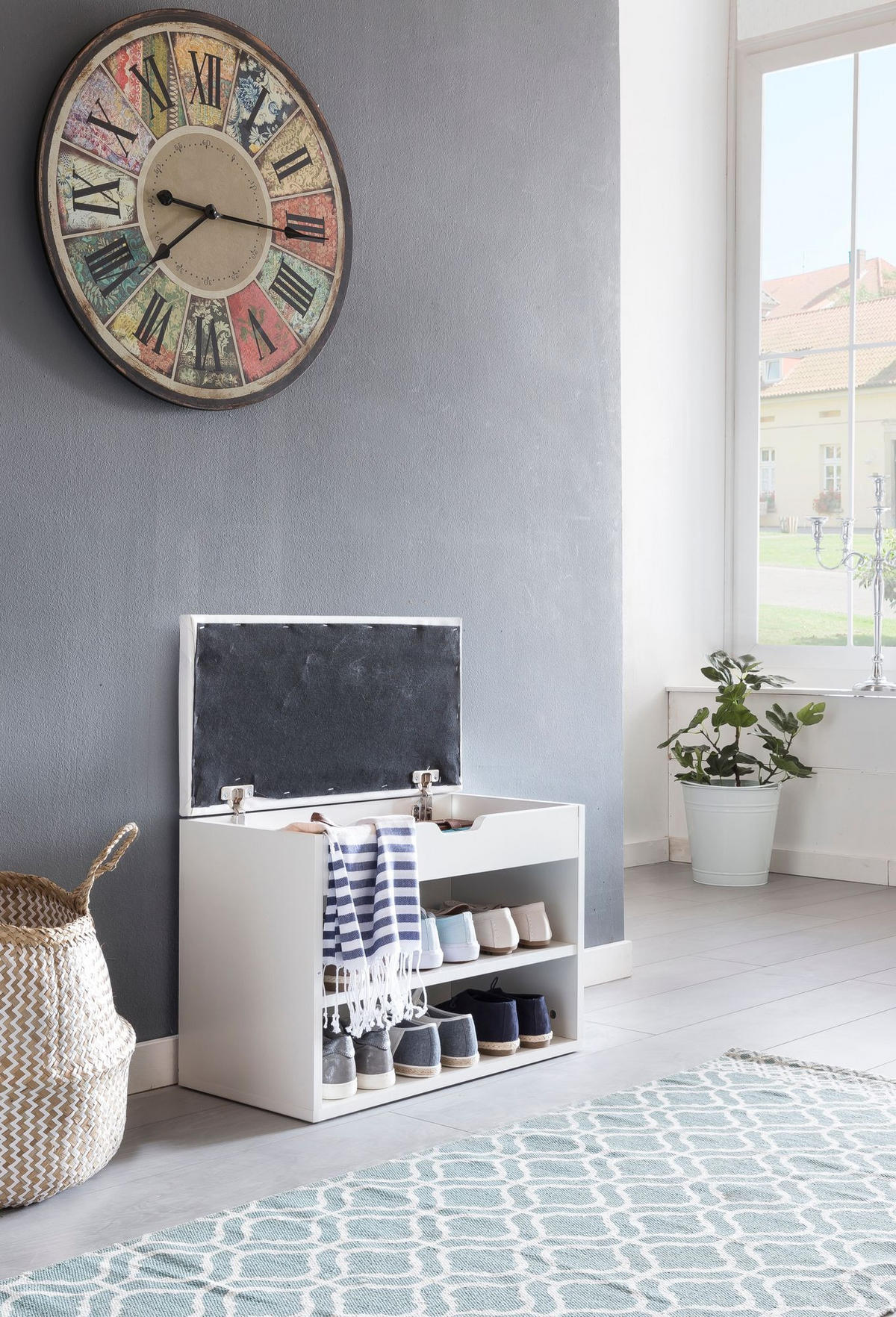 SCHUHBANK gepolstert mit Stauraum, Weiß 60x30x40 cm - Weiß, Holz/Textil (60/40/30cm) - KADIMA DESIGN