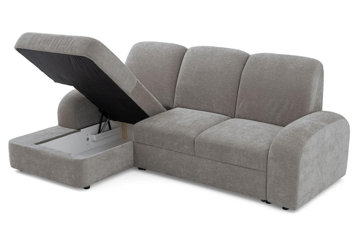 ECKSOFA VIBE S Links mit Schlaffunktion 130x202 Chenille Grau - Schwarz/Grau, Holz/Kunststoff (255/156cm) - Muffo