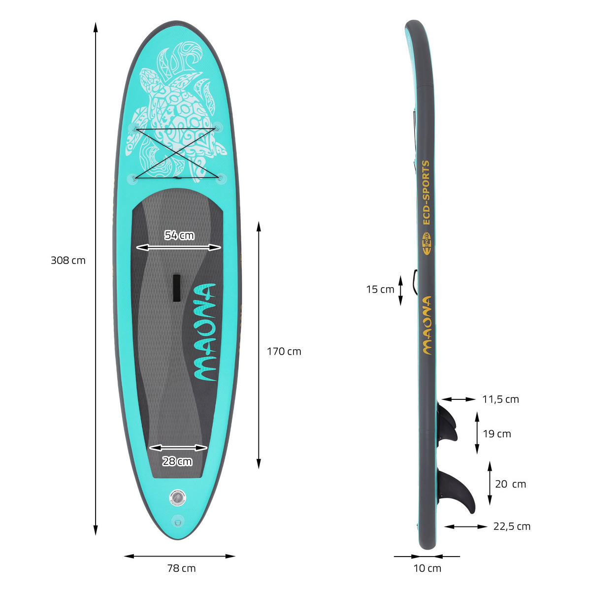 STAND UP PADDLE BOARD Maona Türkis - Blau, Kunststoff (308/78/10cm) - ECD-Germany