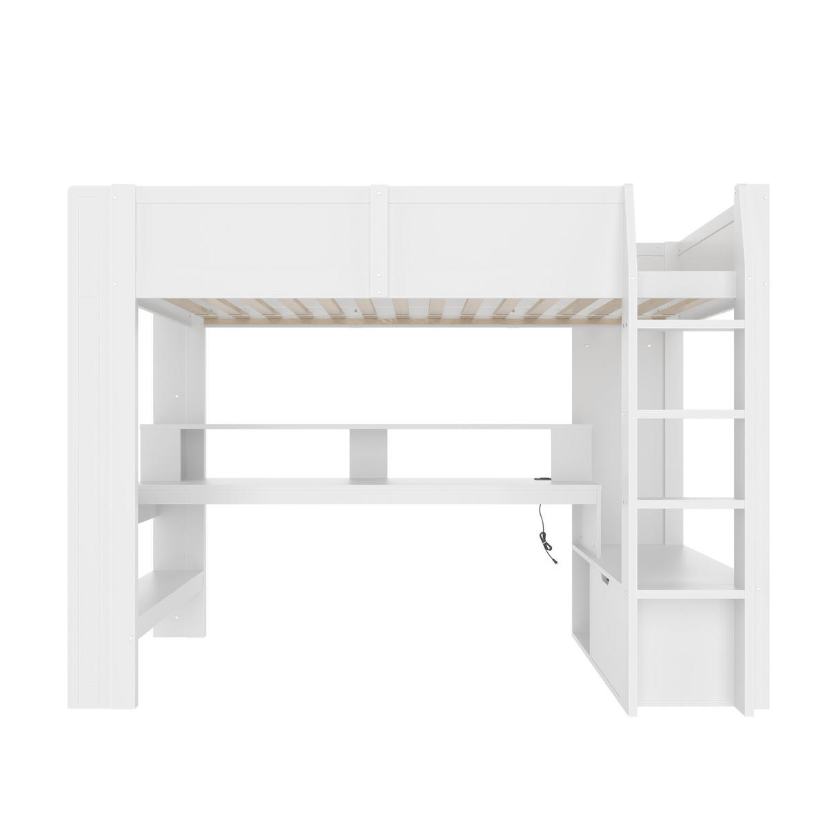 HOCHBETT 90/200 cm aus Kiefer mit Schreibtisch, LED-Beleuchtung und Stauraum Weiß - Weiß, Holz (90/200cm) - Modenvie