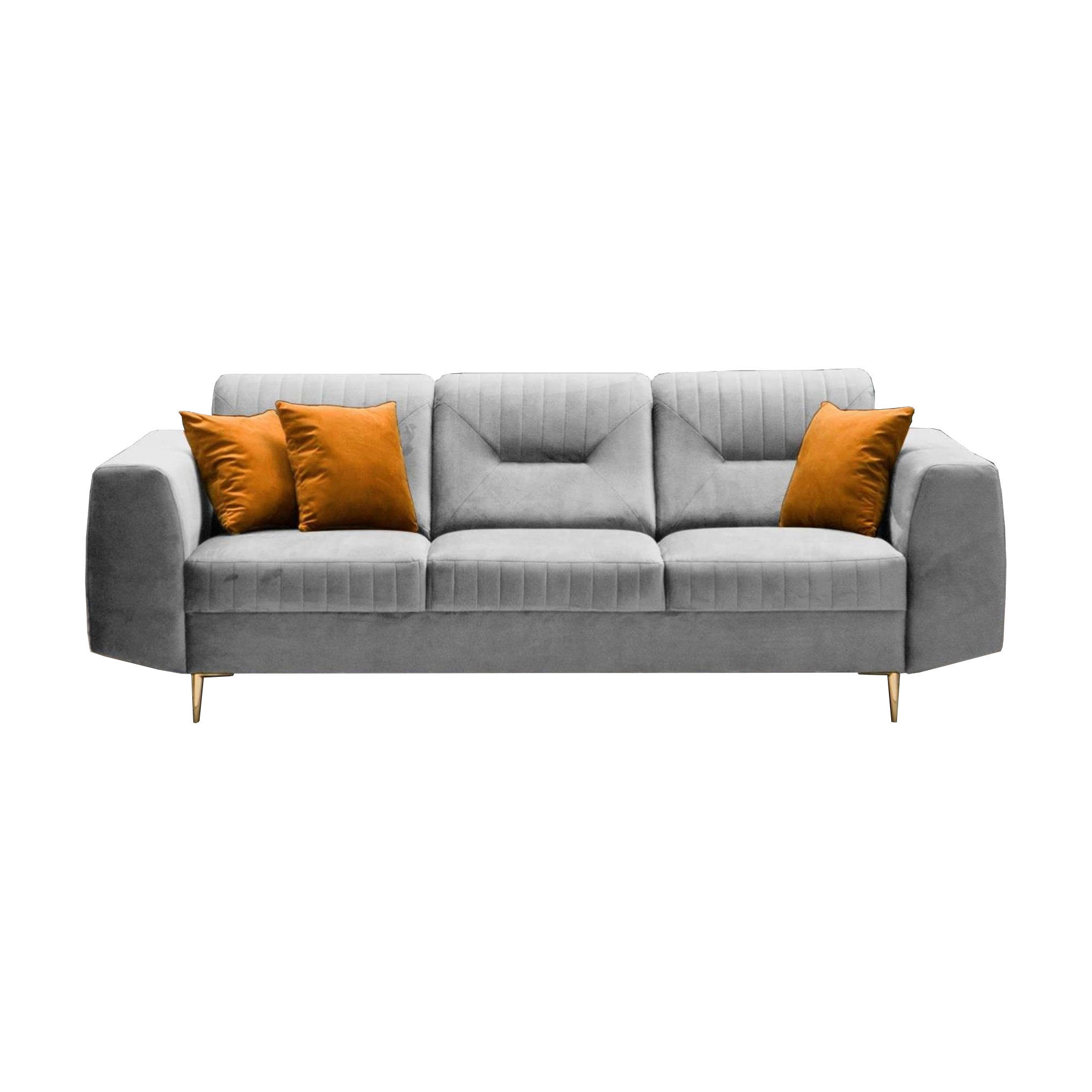 3-SITZER SOFA Venezia hellgrau mit goldenen Beinen - Goldfarben/Hellgrau, Textil (233/85/94cm) - Beautysofa