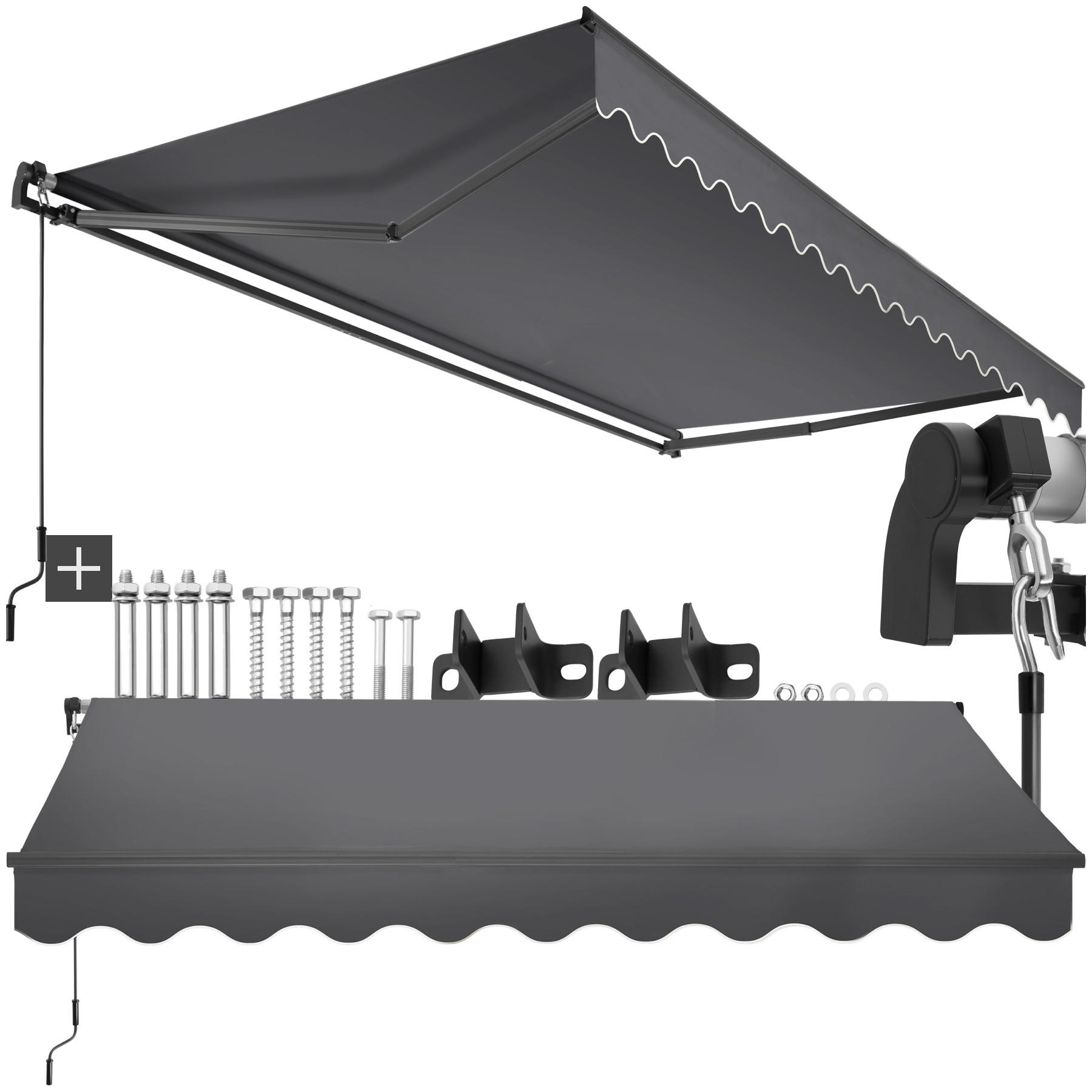 GELENKARMMARKISE Ornella,inkl. Wandhalterung,dunkelgrau - Dunkelgrau, Kunststoff (300/41/250cm) - tectake