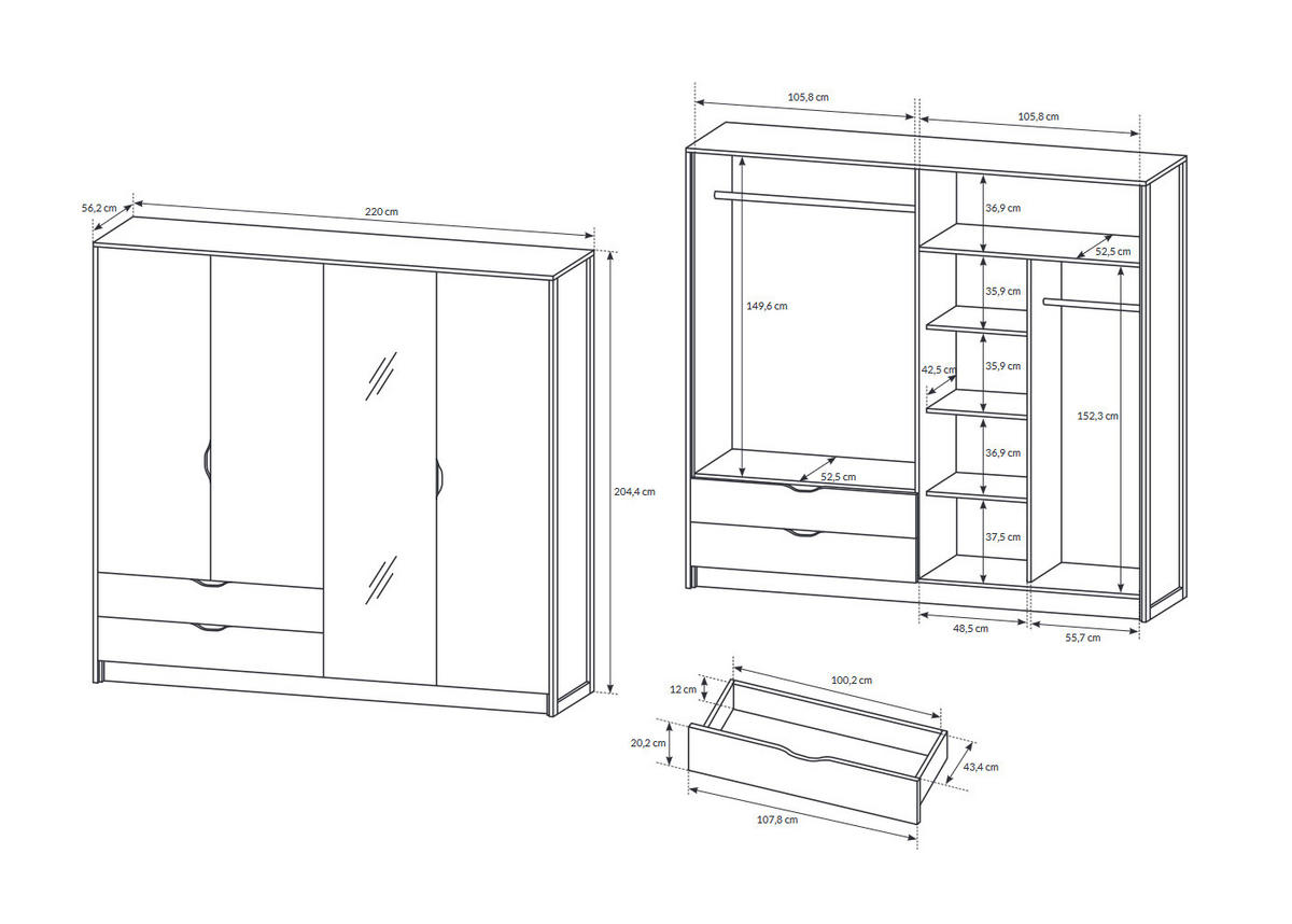 KLEIDERSCHRANK Arden Sand Grange Eiche - matera 220 cm / 56 cm / 204 cm - Braun/Grau, Holz/Holzwerkstoff (220/204/56cm) - Feldmann-Wohnen