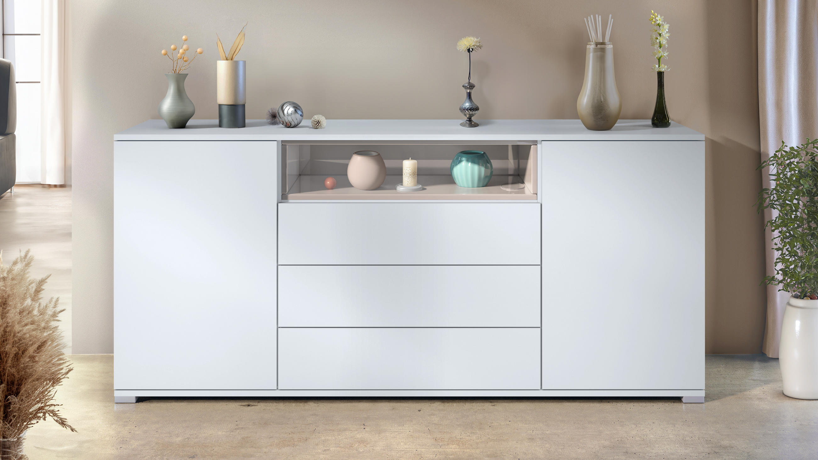 SIDEBOARD Skadu Sandgrau Hochglanz - Sandfarben, Holzwerkstoff (166.5/75.5/35cm) - Vladon
