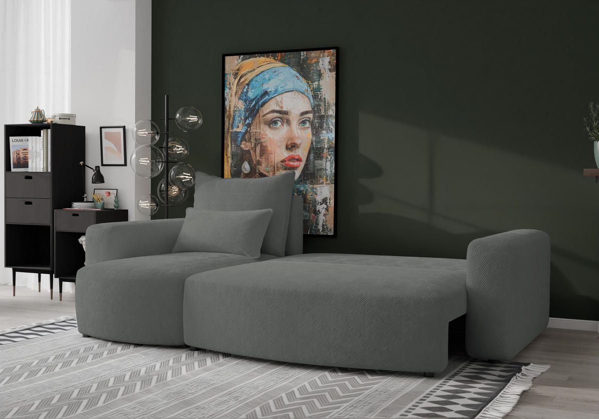 ECKSOFA Travis mit Bettkasten und Schlaffunktion, L-Form, Cord, Universal - Grau, Holzwerkstoff (248/148cm) - 4ALL HOME