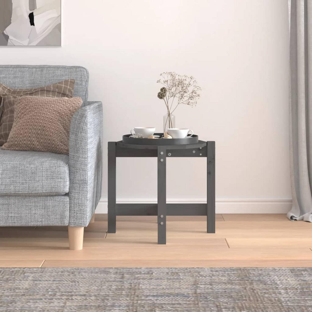 COUCHTISCH Grau Ø 52,5x45 cm Massivholz Kiefer - Grau, Holz (52.5/52.5/45cm) - furnicato