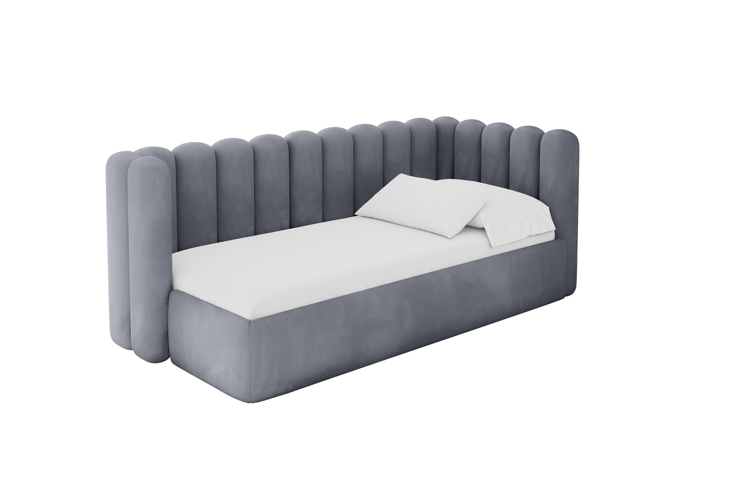 EINZELLBETT Jugendbett mit Bettkasten und Matratze H3/H4, Links - HUGY 100x200 Grau - Grau, Holzwerkstoff/Textil (100/200cm) - ALTDECOR