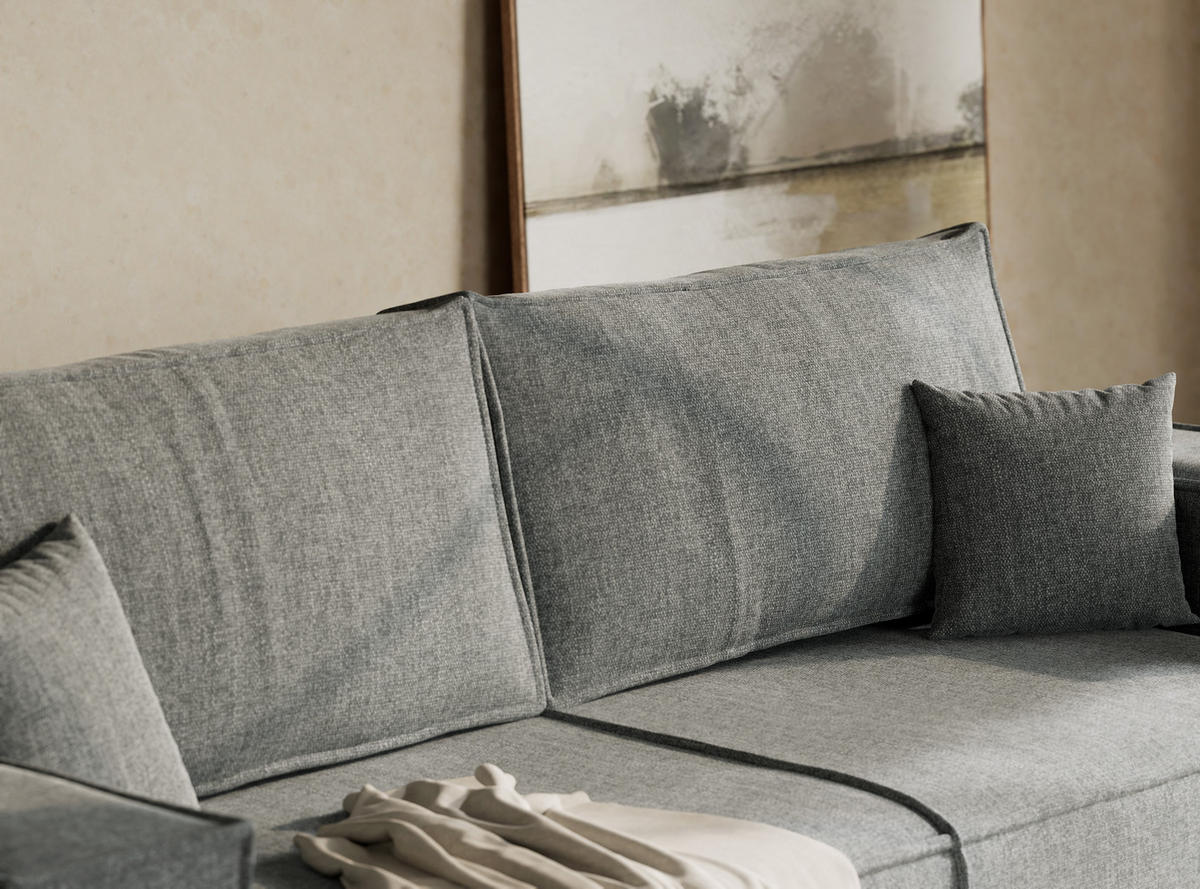 ROZKLÁDACÍ POHOVKA Milos, textil, modrošedý - černá/šedohnědá, dřevo/kompozitní dřevo (255/70/105cm) - Maison de Reve