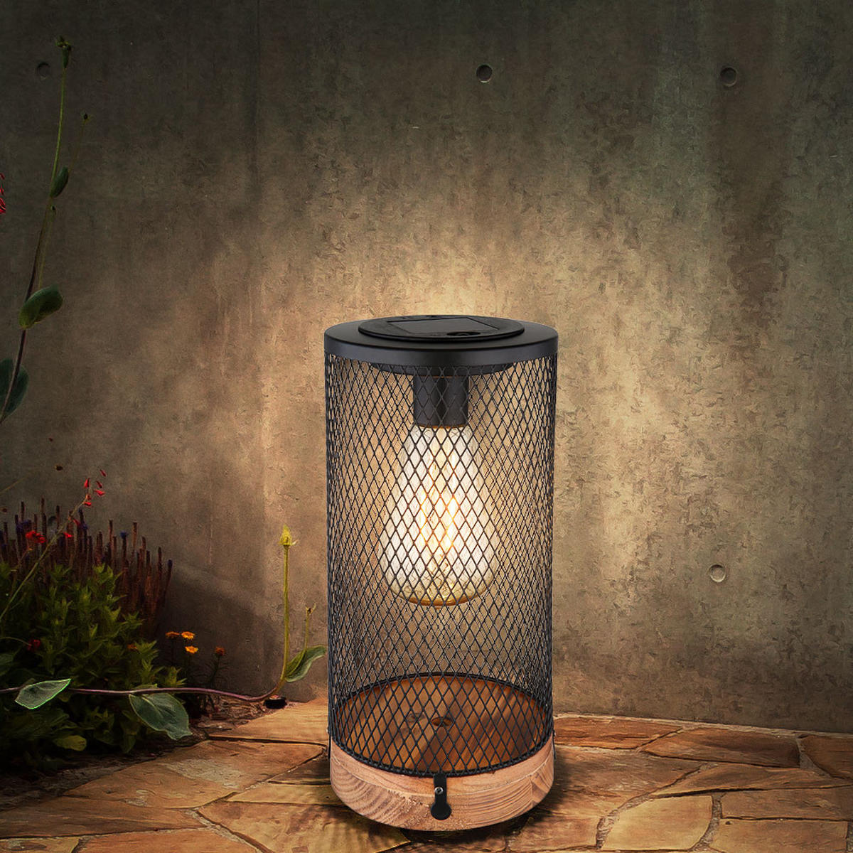 LED AUSSENLEUCHTE Solar Holz Schwarz - Schwarz, Metall (12/12/25.5cm) - Globo Lighting