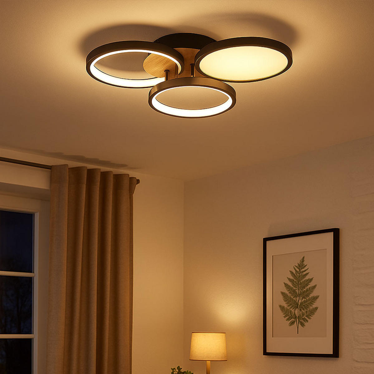 LED DECKENLEUCHTE Holzoptik Braun - Braun, Metall (40/38/10.5cm) - Globo Lighting