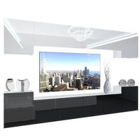 WOHNZIMMERWAND Schrankwand mit LED Weiß / Schwarz Glänzend/Matt - Schwarz/Weiß, Holz (300/180/36cm) - B BELINI GROUP