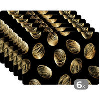 PLATZSETS 6er-Set Eier - Gold - Muster Placemats 45x30 cm - Schwarz, Kunststoff (0.3/45/30cm) - MuchoWow