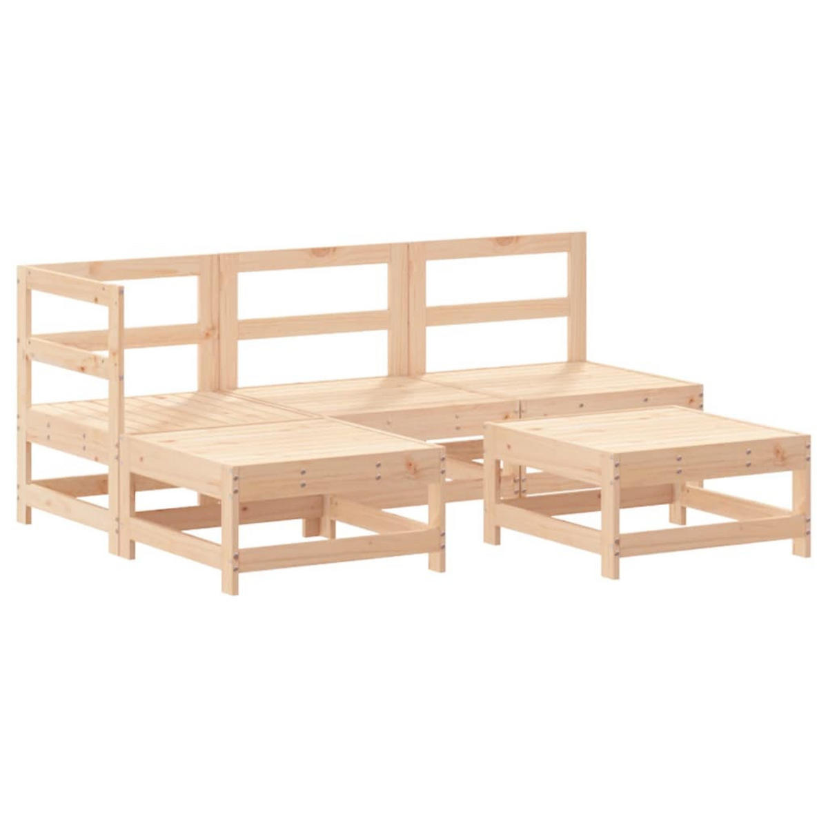 GARTEN-LOUNGE-SET 5-teilig Mit Kissen Massivholz - Beige/Braun, Holz - vidaXL