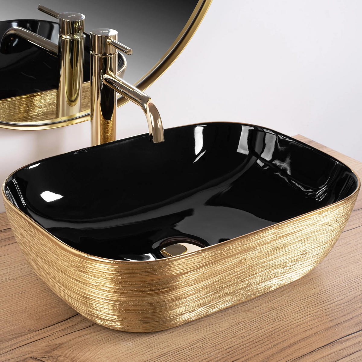 AUFSATZWASCHBECKEN BELINDA BLACK BRUSH GOLD 46,5/33,5/13,5 cm - Goldfarben, Keramik (46.5/13.5/33.5cm) - REA