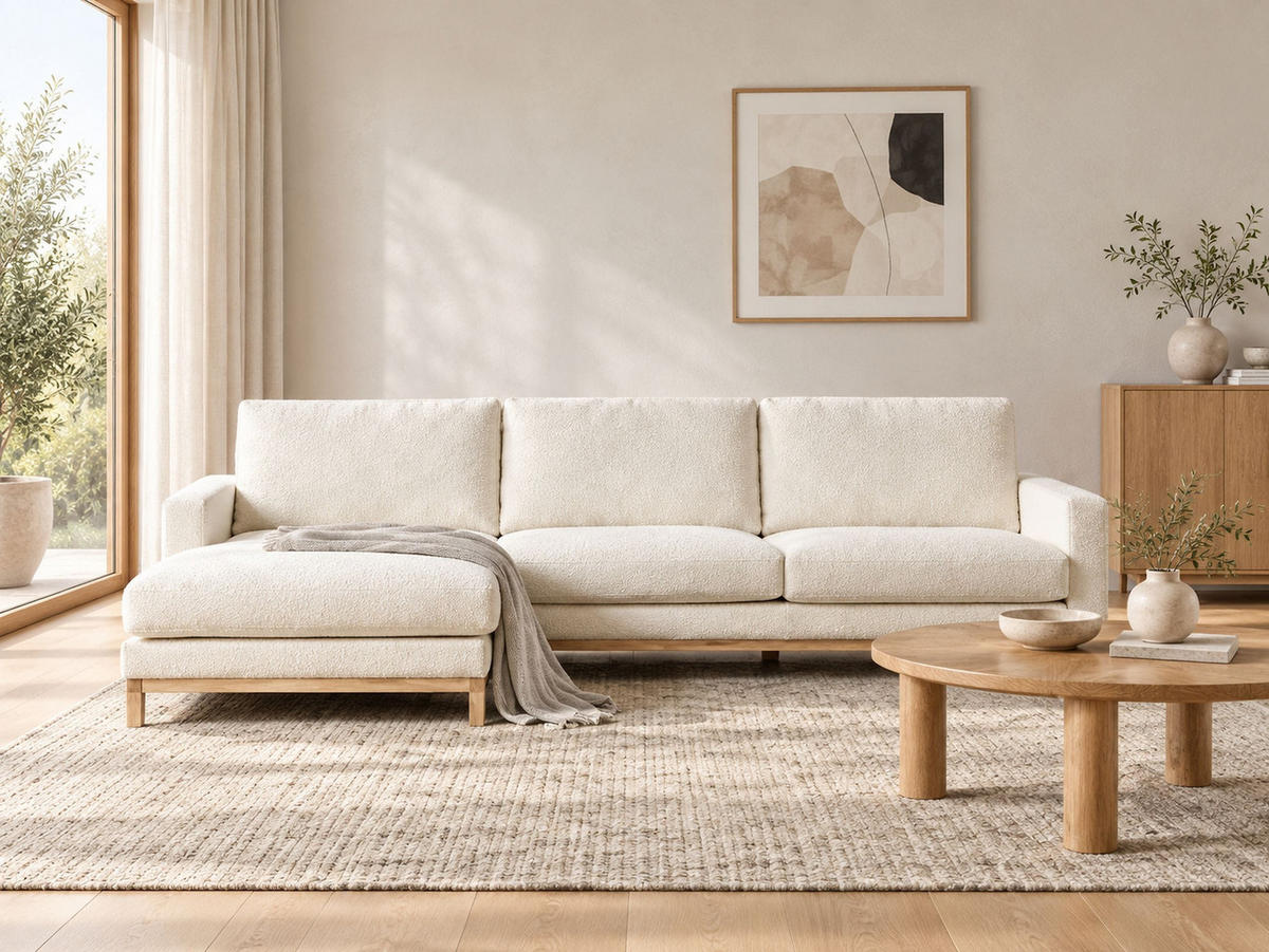 SAROKKANAPÉ 4 személyes Buklé Fehér jobb oldali Siggard - barna/fehér, textil (293/163cm) - Beliani