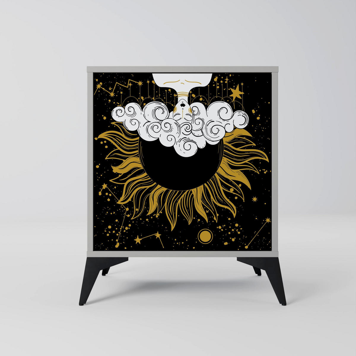SIDEBOARD STELLAR CONSTELLATIONS, Grau, 57,5x42x57,5 cm, Ohne Füße - Multicolor/Grau, Holzwerkstoff (57.5/57.5/42cm) - SpaceRebels