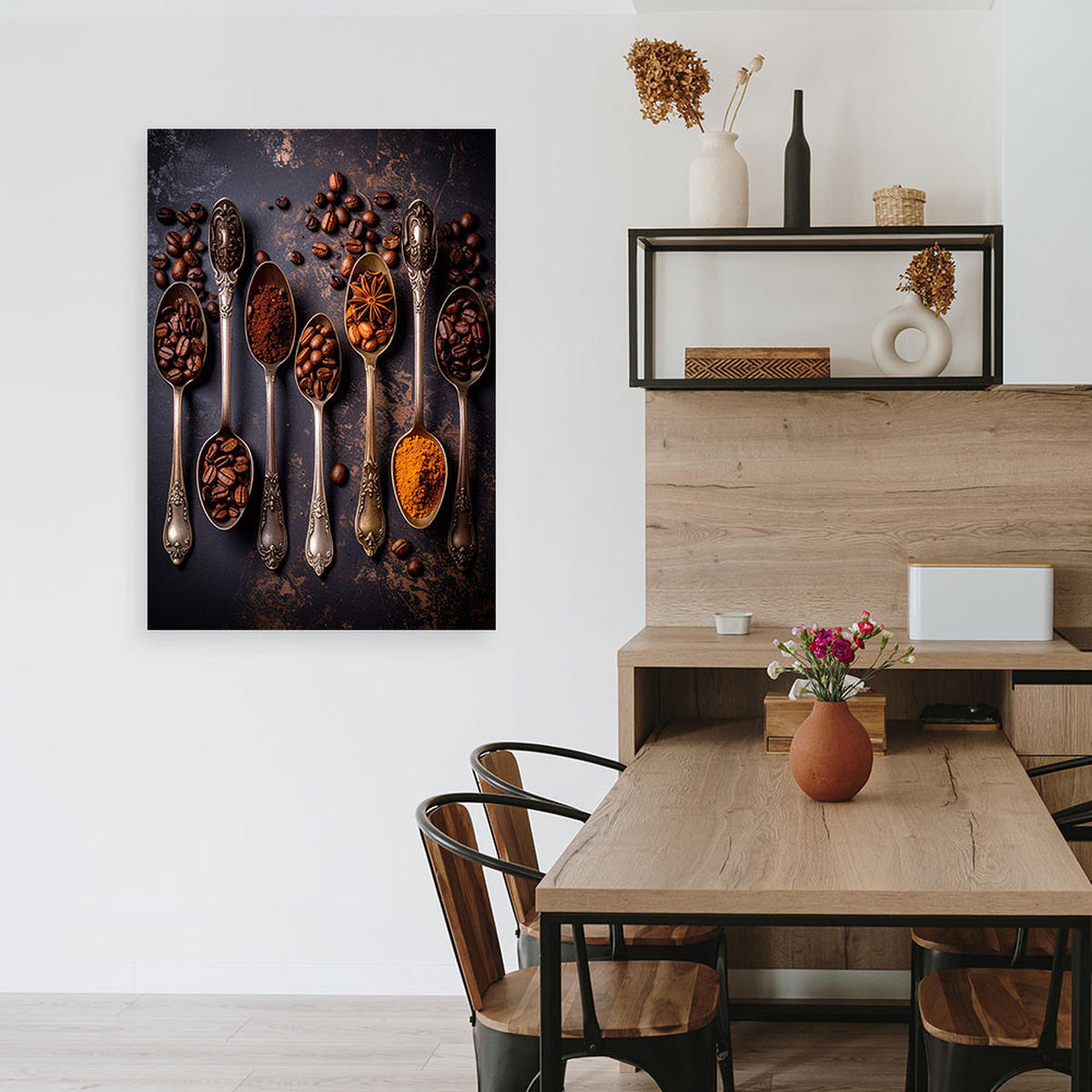 LEINWANDBILD Kaffee und silberne Löffel 80x120cm - Braun, Textil (80/120cm) - Feeby