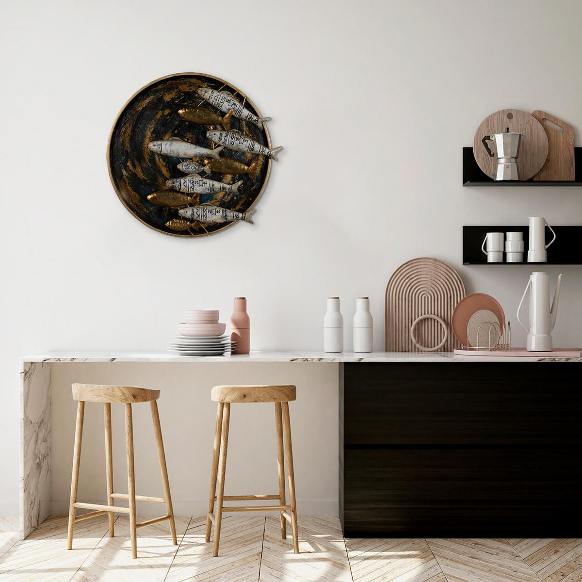 WANDDEKO Schwarz 60/60 cm - Schwarz, Metall (5.7/60/6cm) - KUNSTLOFT