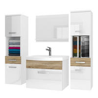 BADMÖBEL Badezimmer SET PRI PM6, Weiß/Sonoma Eiche Hochglanz, 120 cm - Weiß/Sonoma Eiche, Holz (38.7/113.5/120cm) - B BELINI GROUP