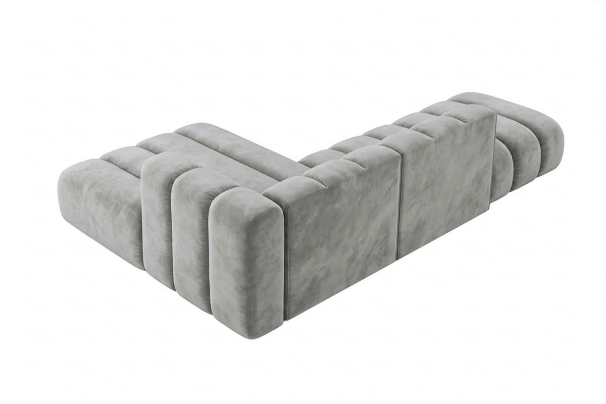 ECKSOFA Modulares In L-Form Mit Hocker, Velvet-Stoff Riviera, Grau, Links, GRAND Mini - Grau, Holz (295/179cm) - Kaiser Möbel