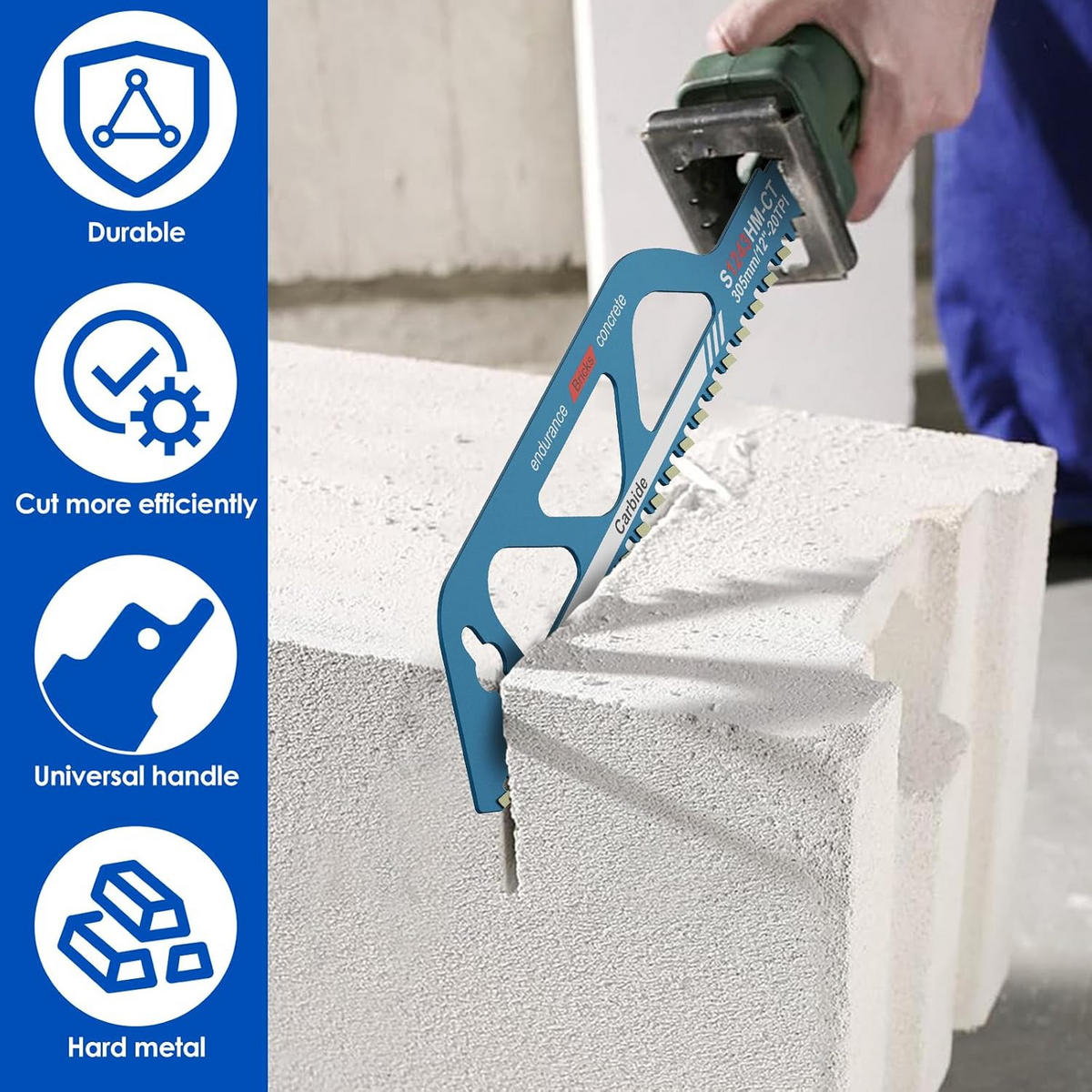 SÄGEBLÄTTER – geeignet für Porenbeton, Ziegel, Zementplatten und Beton – 5-teiliges Set - Blau, Metall (50.5/5.2/1cm) - DCA