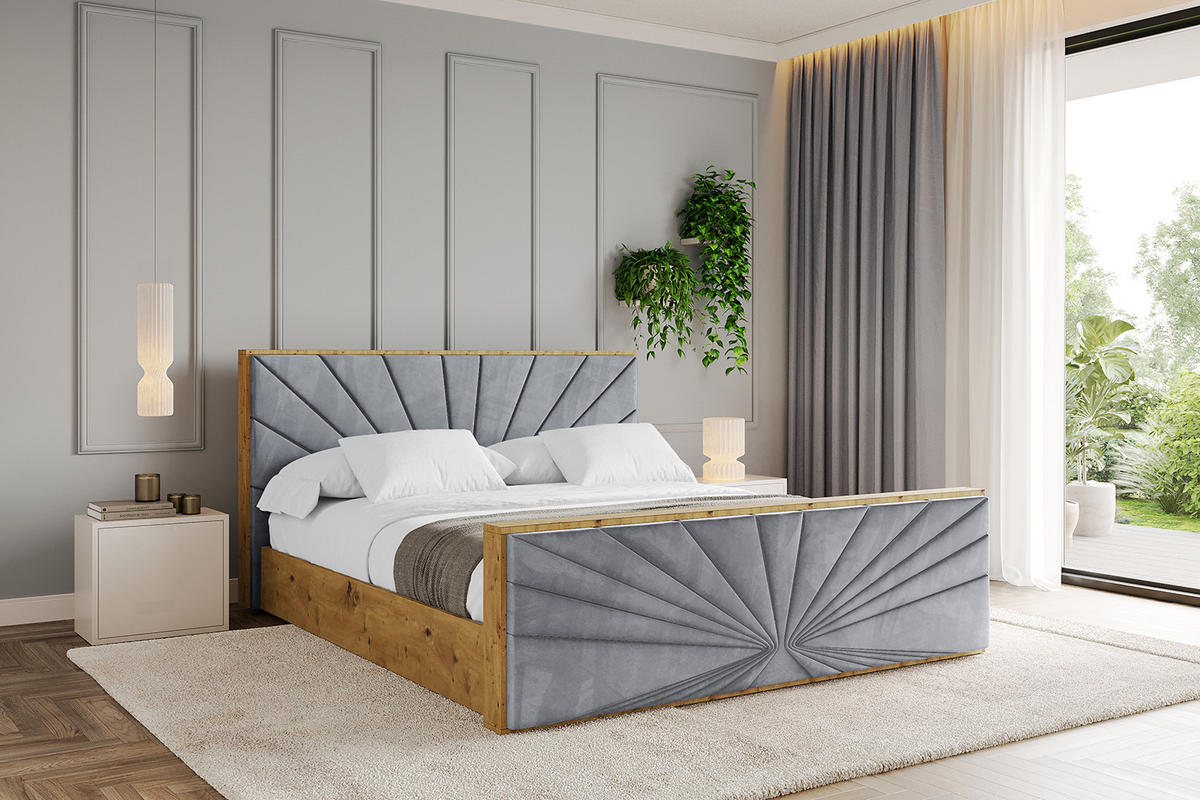 POLSTERBETT mit Bettkasten, Fußteil und Lattenrost, Boxbett mit Matratze H3/H4 - ENZO6-Z 200x200 Grau - Grau, Holzwerkstoff/Textil (200/200cm) - ALTDECOR