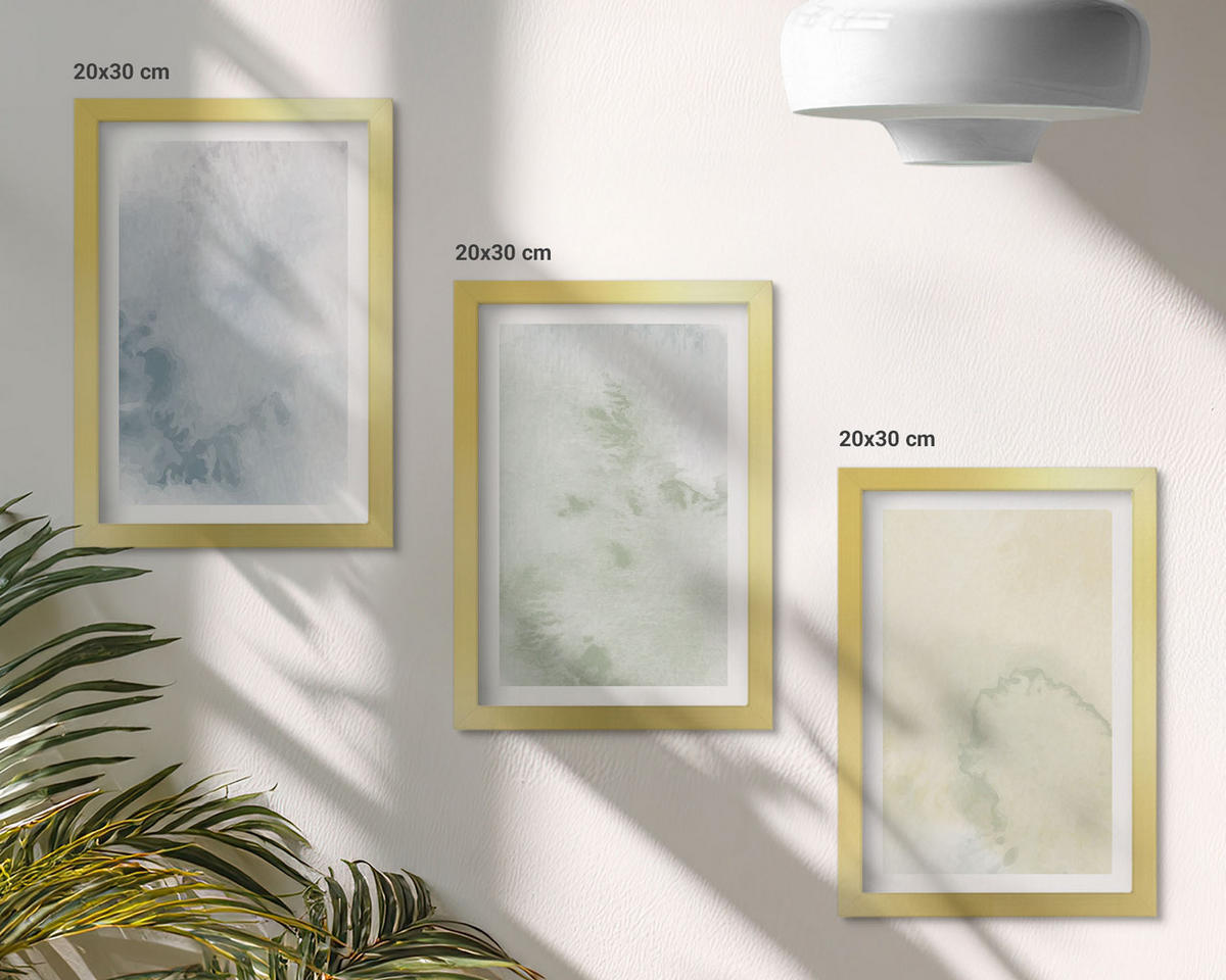 BILDER SET 3er Set - 20x30 cm Goldrahmen - Pastellfarben auf Leinwand - Goldfarben, Kunststoff (20/30cm) - TULUP