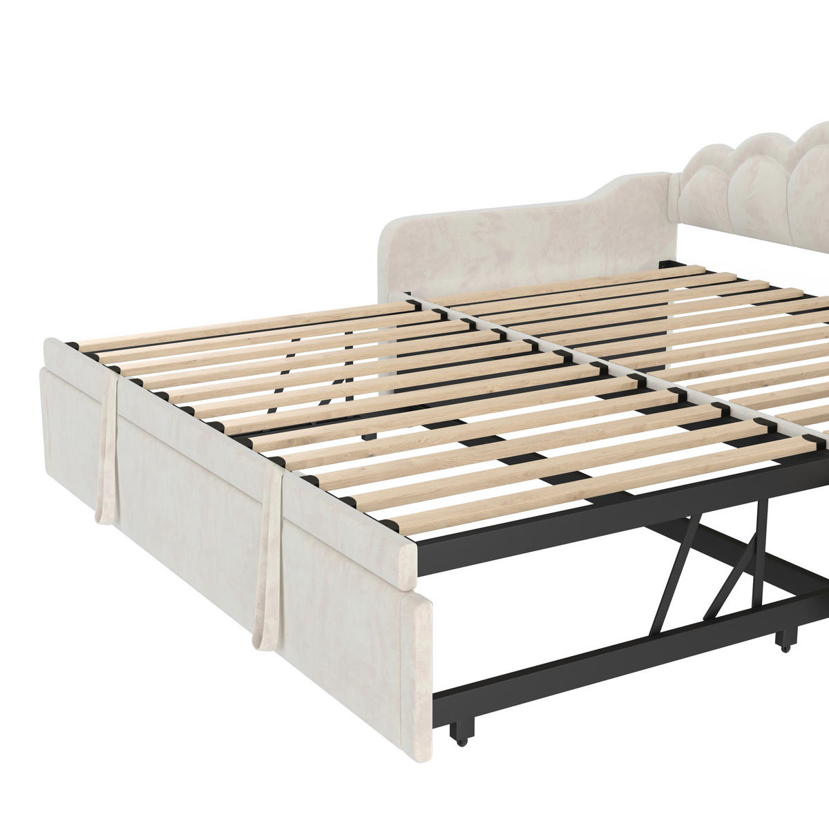 BETT 90/200 cm Beige aus Samt mit Bett und LED-Lichtleiste - Beige, Textil (90/200cm) - OKMYHOME