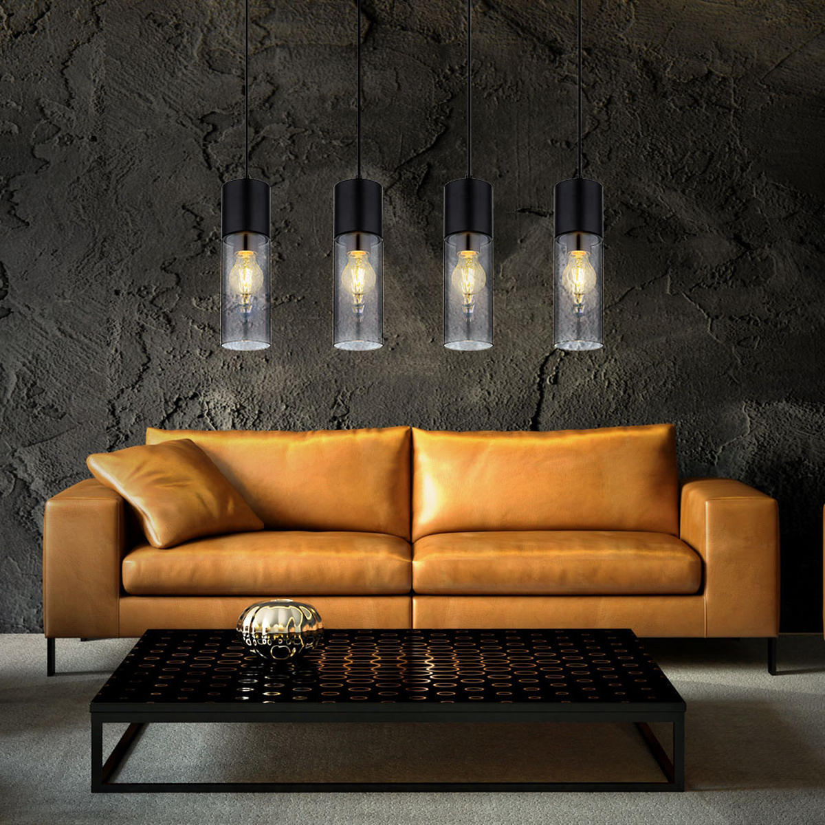 LED HÄNGELEUCHTE Metall Grau Rauchglas 4-Flammig - Grau, Glas (80/9/156cm)