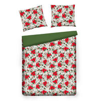 BETTWÄSCHE Satin POINSETTA, 160x200 cm, Rot, Winter Weihnachten Bettbezug, Weihnachtsdeko, Christmas, Weihnachtsmotiv - Rot, Textil (160/200cm) - home&you