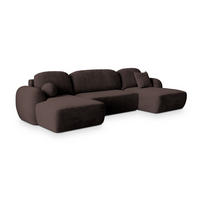 WOHNLANDSCHAFT SAVONA K Braun Plüsch-Stoff mit Schlaffunktion - Braun, Holz (350/90/148cm) - MASSENO
