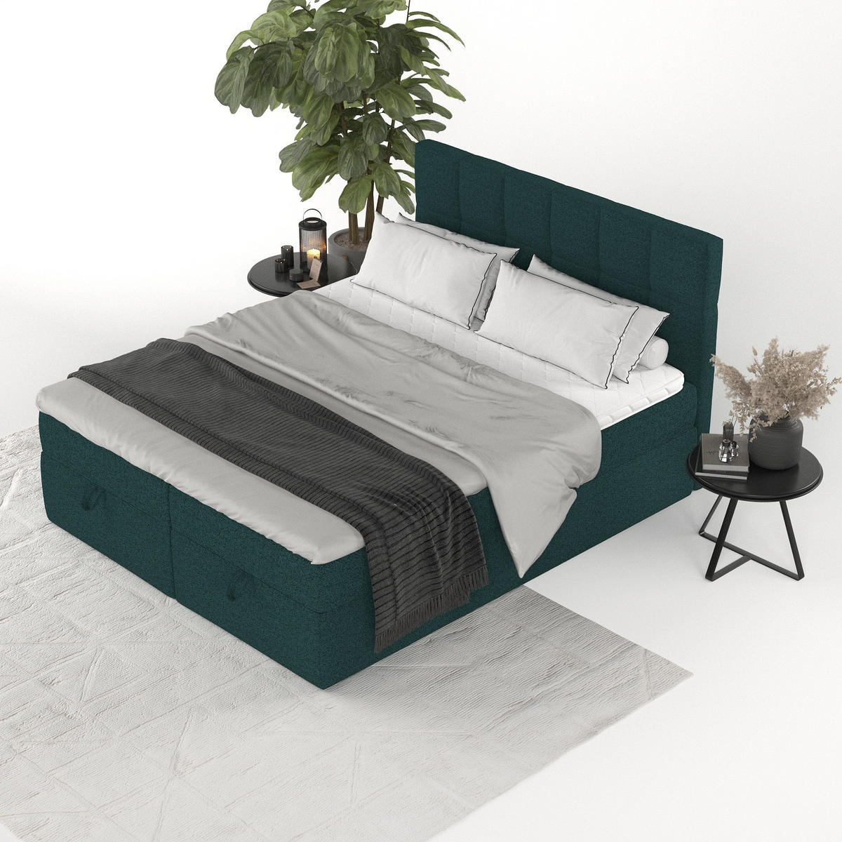 BOXBETT Savio 160/200 cm Grün im Riva Stoff - Schwarz/Grün, Holz/Holzwerkstoff (160/200cm) - AltaBeds