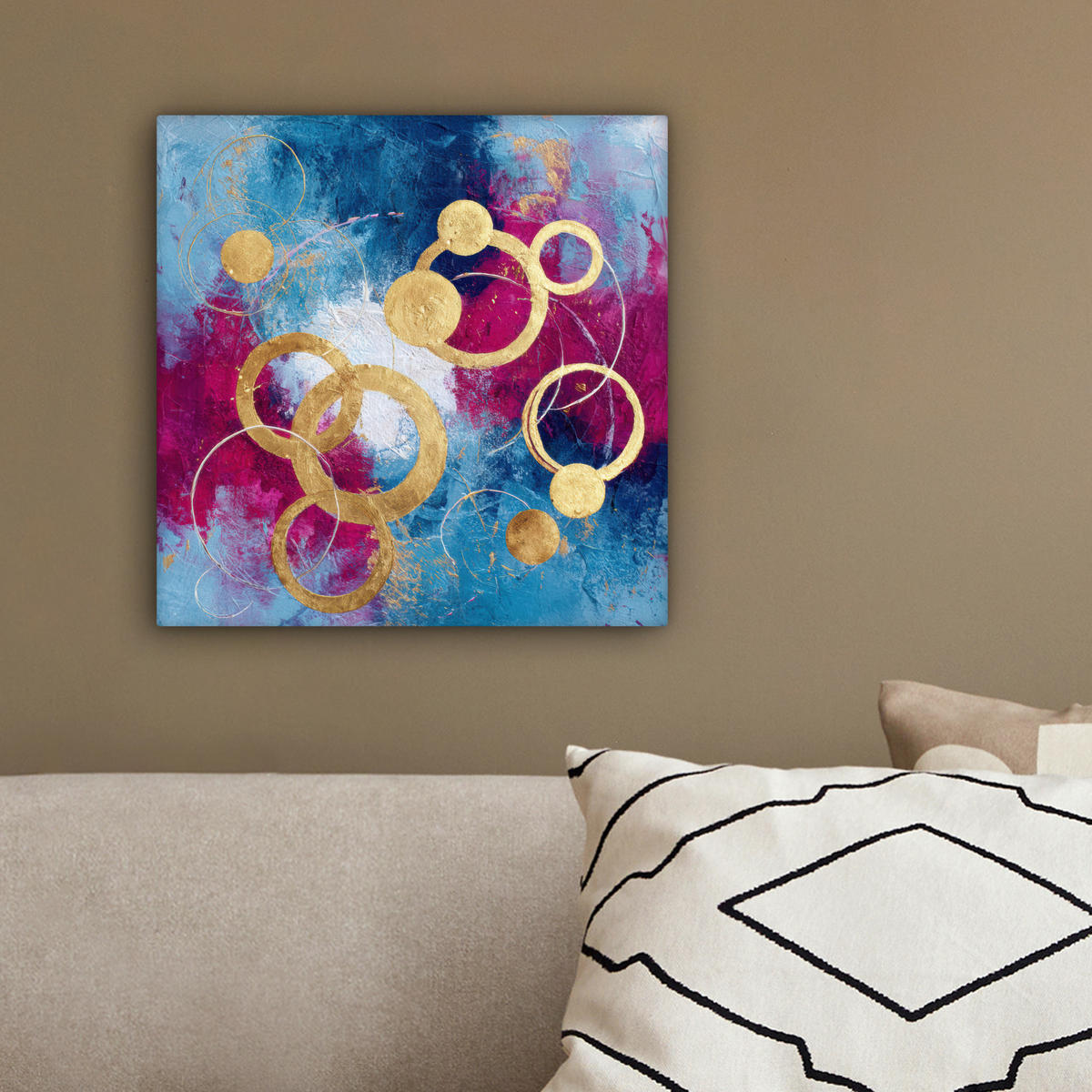 LEINWANDBILD Kreise - Gold - Abstrakt Deko Wohnzimmer 20x20 cm - Blau, Textil (20/20cm) - MuchoWow