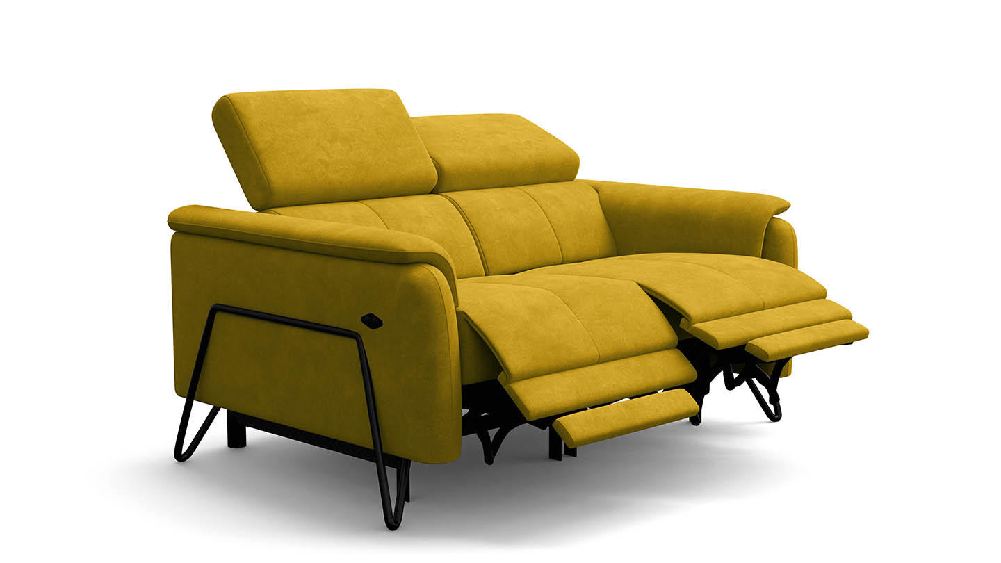 RELAXSOFA RODEN 2-Sitzer mit 2 Relax, dunkegelb, Veloursstoff - Gelb, Holz/Textil (148/82/103cm) - Wozimo